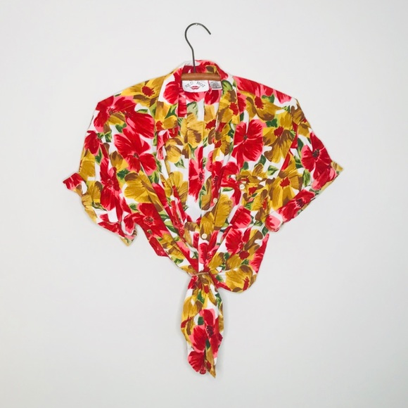 Vintage Tops - Vintage Retro 90’s Floral Button Up Popover